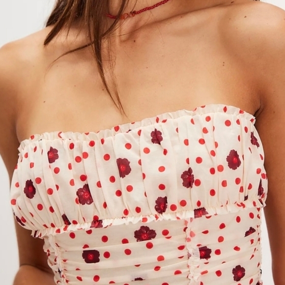 Free People NWOT Scottie Tube Top in Cream w Red Floral & Polka Dot Print sz SML - Picture 4 of 5
